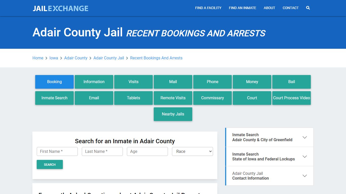 Adair County Jail IA Recent Arrests and Bookings - Jail Exchange