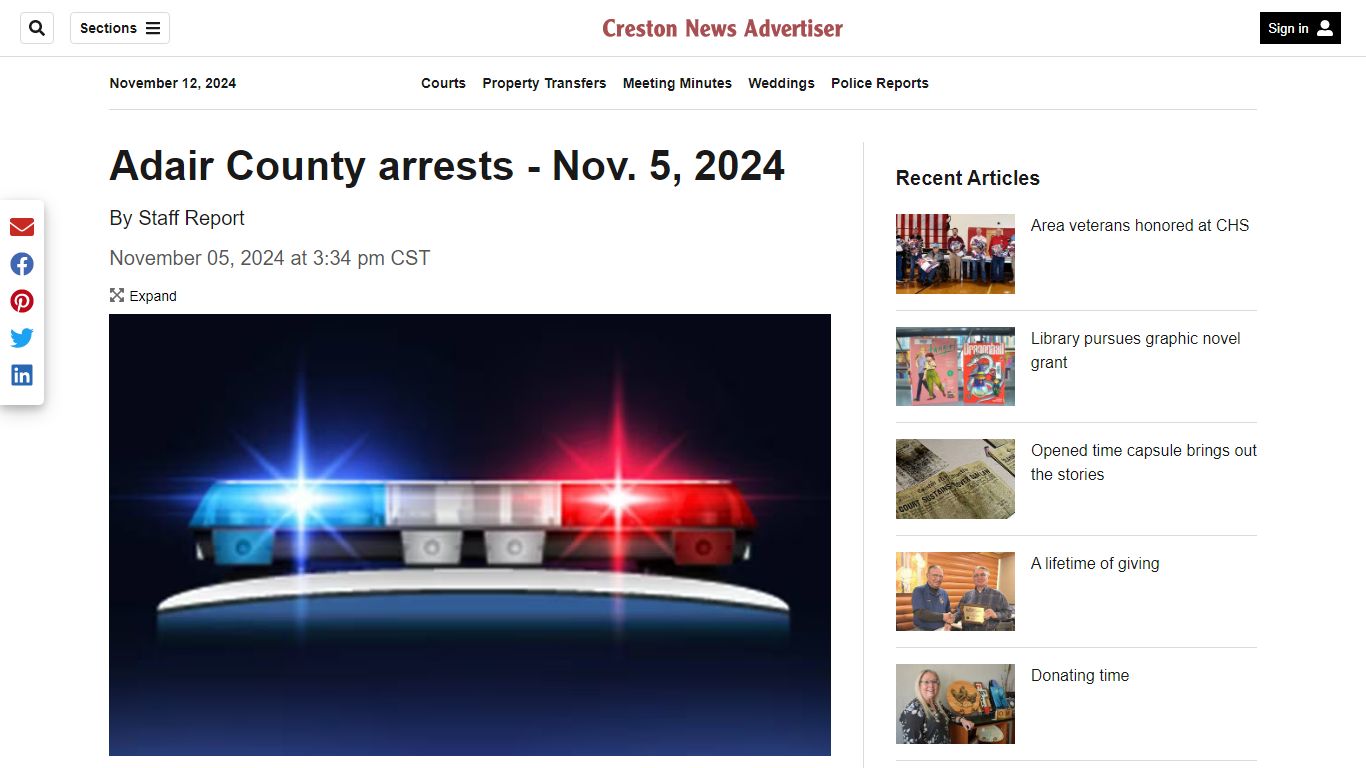 Adair County arrests - Nov. 5, 2024 – Creston News