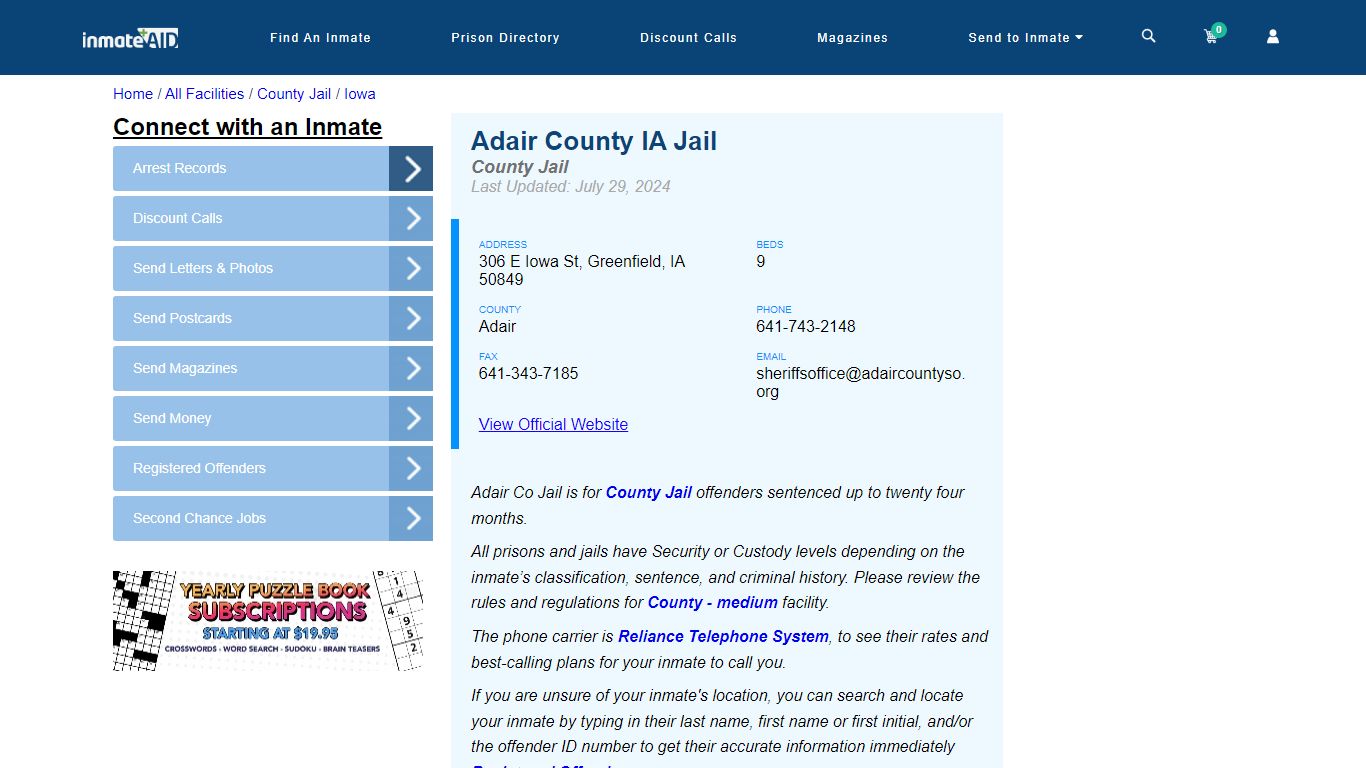 Adair County IA Jail - Inmate Locator